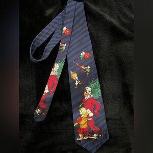 Hallmark Bringing Home The Tree Norman‎ Rockwell Red Silk Christmas Tie Blue